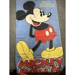 Vintage Walt Disney‎ Mickey Mouse Beach Towel 27x53" Blue Cotton Retro 80s 90s